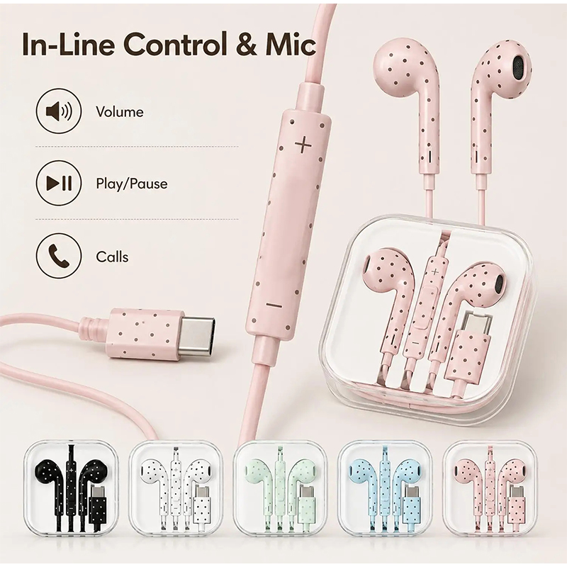 Type C Earphones Polka Dot Sta - đánh giá và giá Wired Earphone Mic