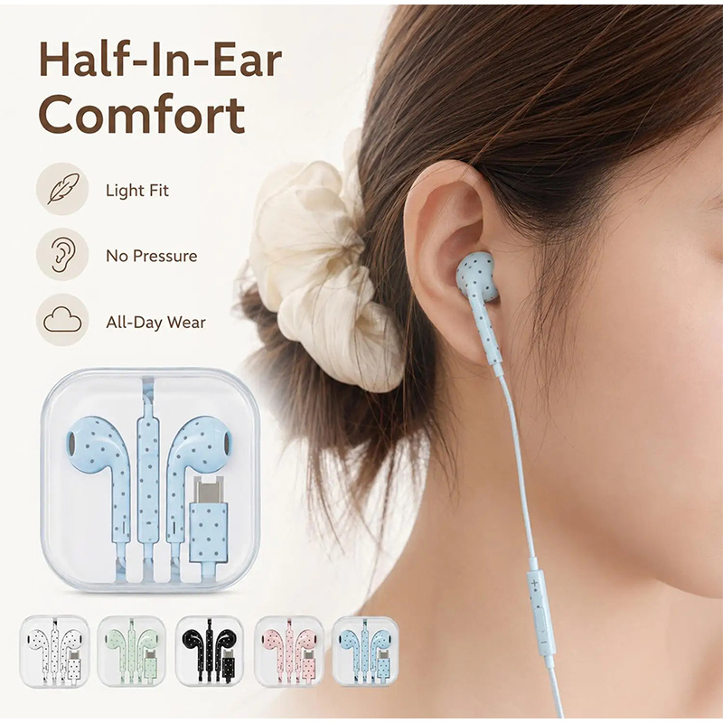Type C Earphones Polka Dot Sta - đánh giá và giá Wired Earphone Mic